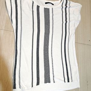 Girl White And Black Line Tshirt