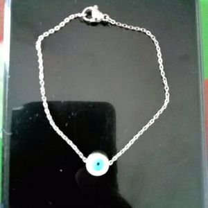 Silver Evil Eyes Chain And Bracelet Set