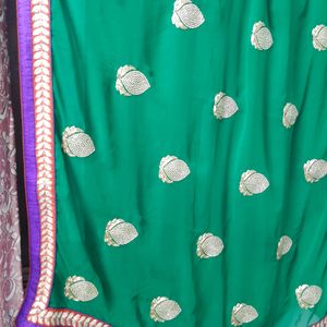 Green Saree With Jari Work