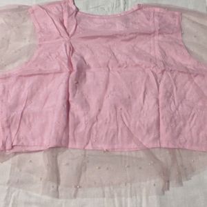 Women Pink Net Crop Top