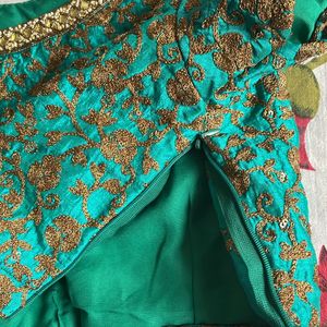 Golden Lehenga (3layered) Green Blouse & Dupatta