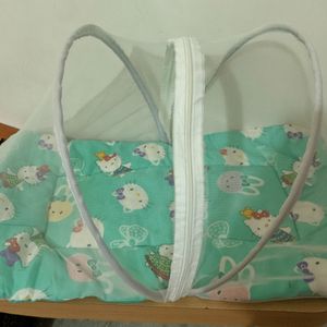 Baby Bed with Pillow + 2 Dresses + Mosquito Net+Fr