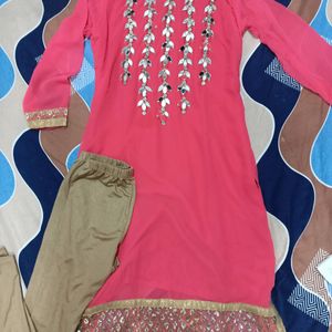 Mirror Work Kurti With Golden Leggings