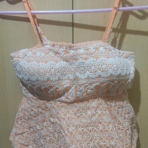 Chikankari Sleeveless Padded Crop Top