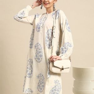 High-low Beige Oversized Kurta Set For Traditional