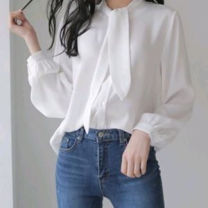 Korean Milky White Crushed Look Shirt