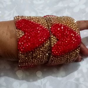 Red And Golden Colour Bangles