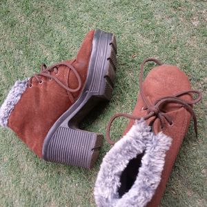 Brown Winter Heel Boots For Women