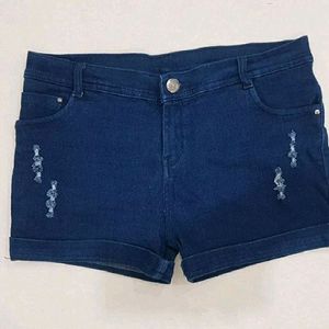 Solid Women Blue Denim Short