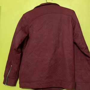 Cherry Color Leather Jacket For Ladies