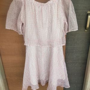 Very Cute Pink With White Pattern Mini Flawy Dress