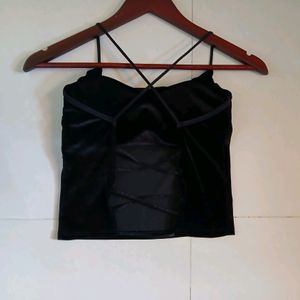 Solid Round Neck Backless Slim Fit Crop Top