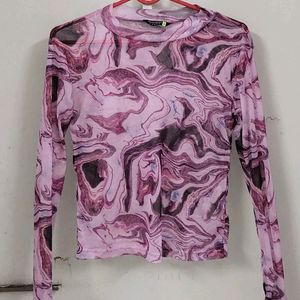 Y2K Marble Print Mesh Top