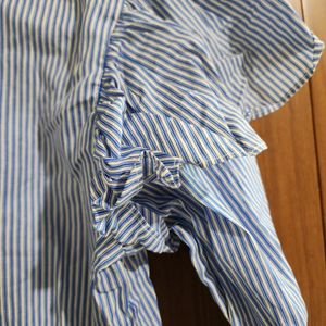 Zara White And Blue Stripes Top