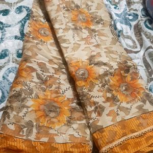 Orange Sunflower Saree