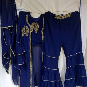 Three Quarter dupta Sharara Choli With Shrug