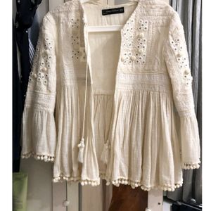 Zara embroidery cream boho jacket