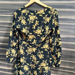 Floral Print V Neck Wrap Dress