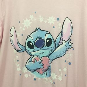 LILO And STITCH HEART PRINT Baby Pink T-shirt