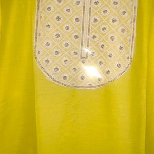 Yellow Kurti with Chikankari neck detailing