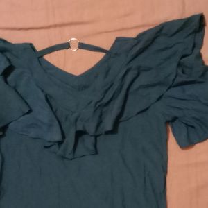 Navy Blue Plain Casual Top ( Women )