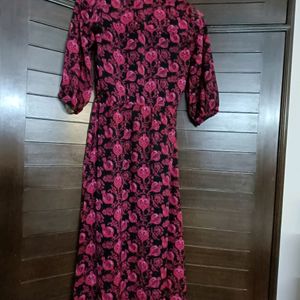 Melange Red Printed A-line Detachable Ethnic Dress