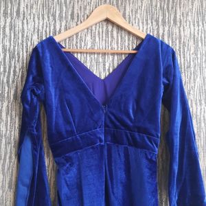 Blue Velvet Dress Bust 36 Length 35