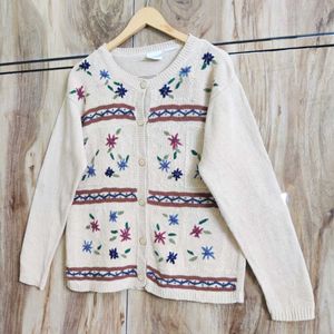 Light Brown Embroidery Work Cardigan Size'40-42