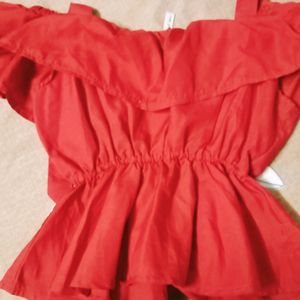 Peplum Top Red Hot Downshoulder