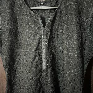 Black Kurta With Netted Sleeves