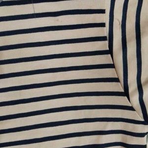 White And Dark Blue Horizontal Lines Crop Top