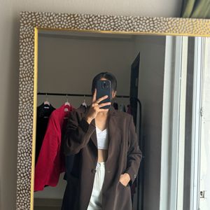 Brown Single Breasted Oversized Fit Blazer