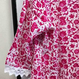 Vibrant Pink Floral Short Kurti