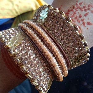 Combo Of Bangles + Gold  Metal Bracelet