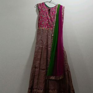 Ethnic Gown With Chiffon Dupatta