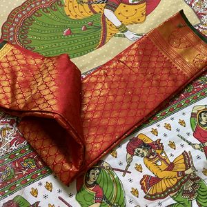 ♥️New Banarasi Silk Saree Red ♥️