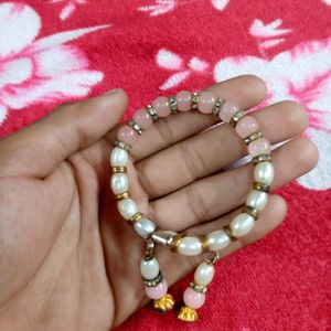 Pink And White Beads Bracelet