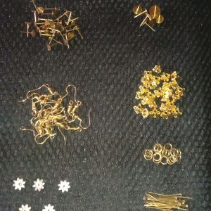 Craft Set - 5 Colors Chumki, Golden Big & Small Studs, Golden Hooks & Strings, 5 Silver Flowers, Connecting Rings & Square Towers, Light Yellow Stones