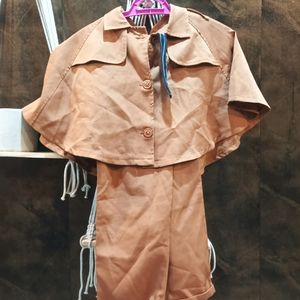 Brown Korean Cape And Trouser