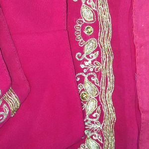 Saree with blouse art silk Rose kasab kardana des