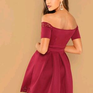 Off Shoulder Laser Cut Fit and Flare Dress