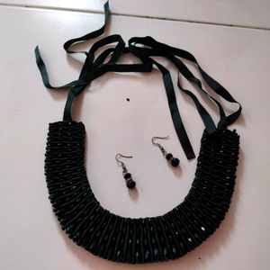 Ribbon Beads Necklace With Earrings