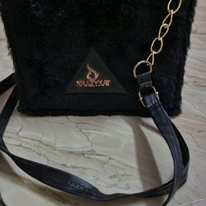 New Black Furry Sling Bag