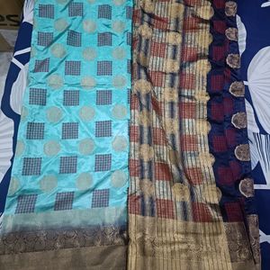 Banarasi Silk Saree With Check Printed