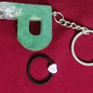 P” Letter Resin Keychain + Ring