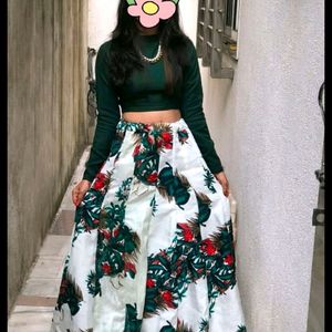 Multi Printed Skirt With Floral Work