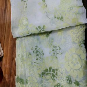 Fabric Green And White Print