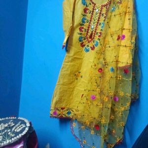 Yellow Embroidery Suit With dubbatta For Haldi