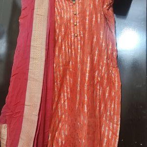 Coral Color Suit Salwar With Dupatta Bust 40