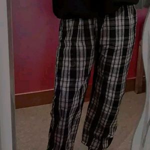 Korean Check Print Women Trousers